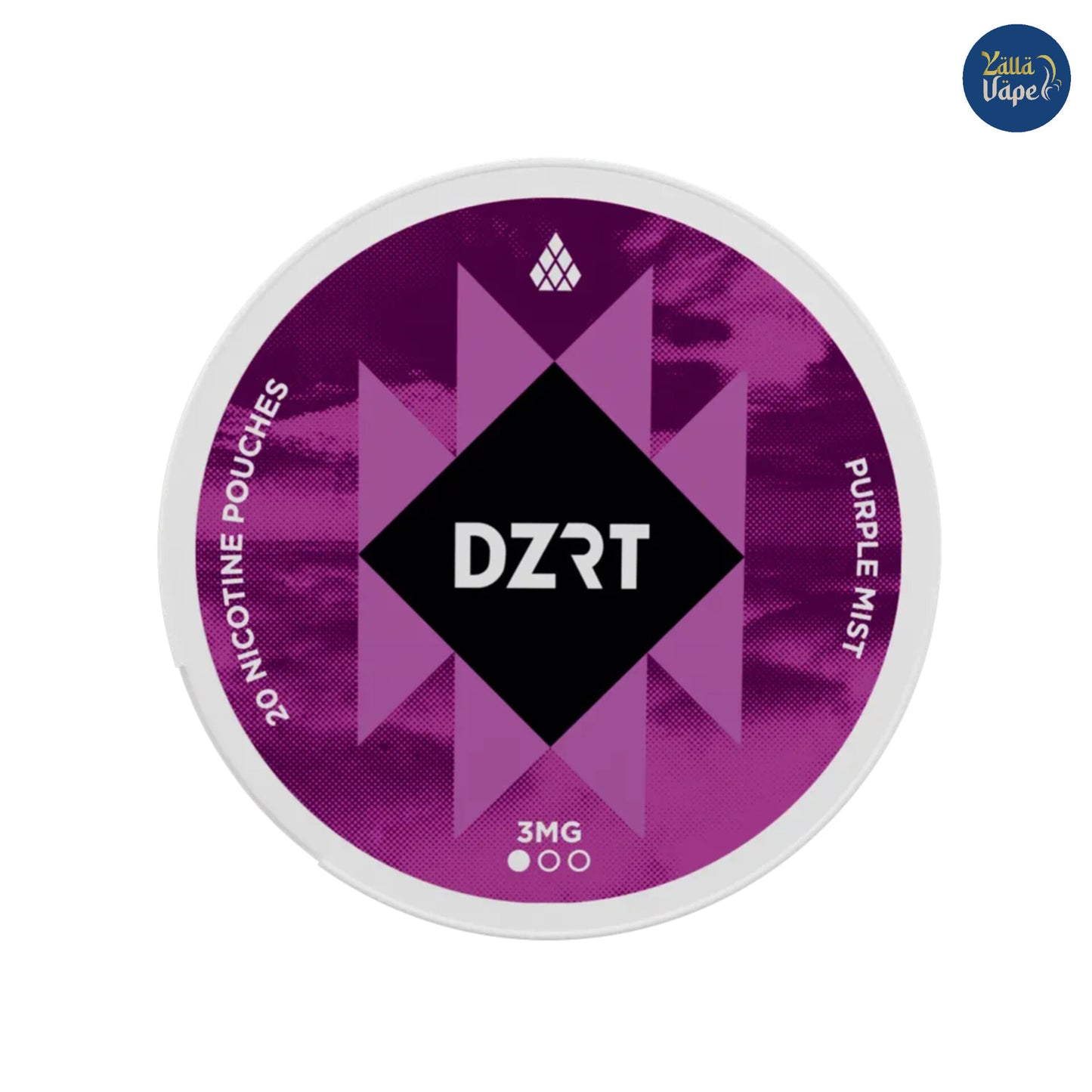 Unopened pack of DZRT Purple Mist 3mg Tobacco-Free Nicotine Pouches with discreet design for on-the-go use.