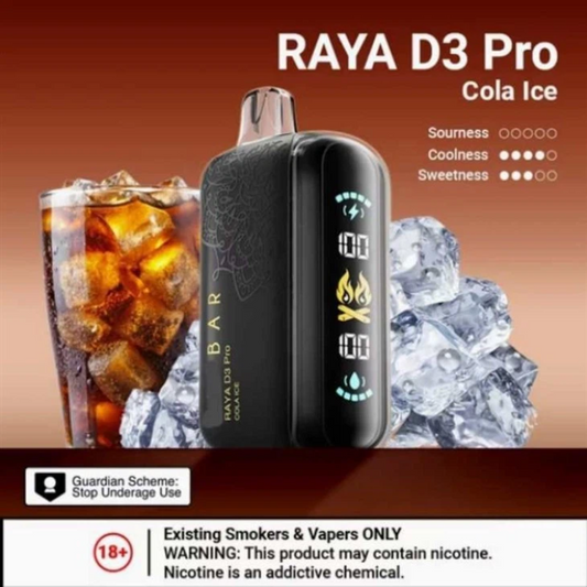 ELFBAR Raya D3 Pro 30,000 Puffs Cola Ice disposable vape with USB-C fast-charge, sleek metallic finish – available in Dubai, Abu Dhabi, Sharjah & UAE