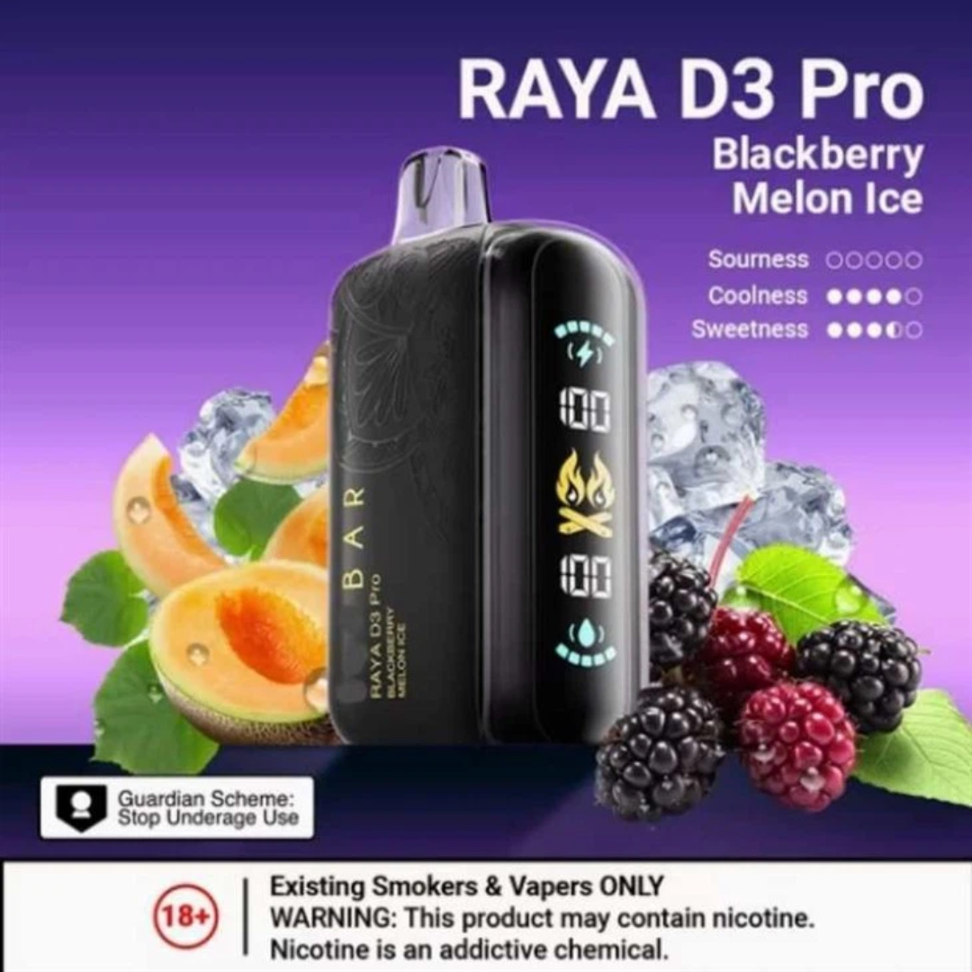 ELFBAR Raya D3 Pro 30K Puffs disposable vape – Blackberry Melon Ice flavor, USB‑C rechargeable, sleek finish – Dubai, Abu Dhabi, Sharjah & UAE