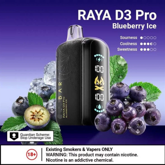 ELFBAR Raya D3 Pro 30,000 Puffs Disposable Vape in Blueberry Ice flavor with USB‑C Recharge – Dubai, Abu Dhabi, Sharjah & UAE