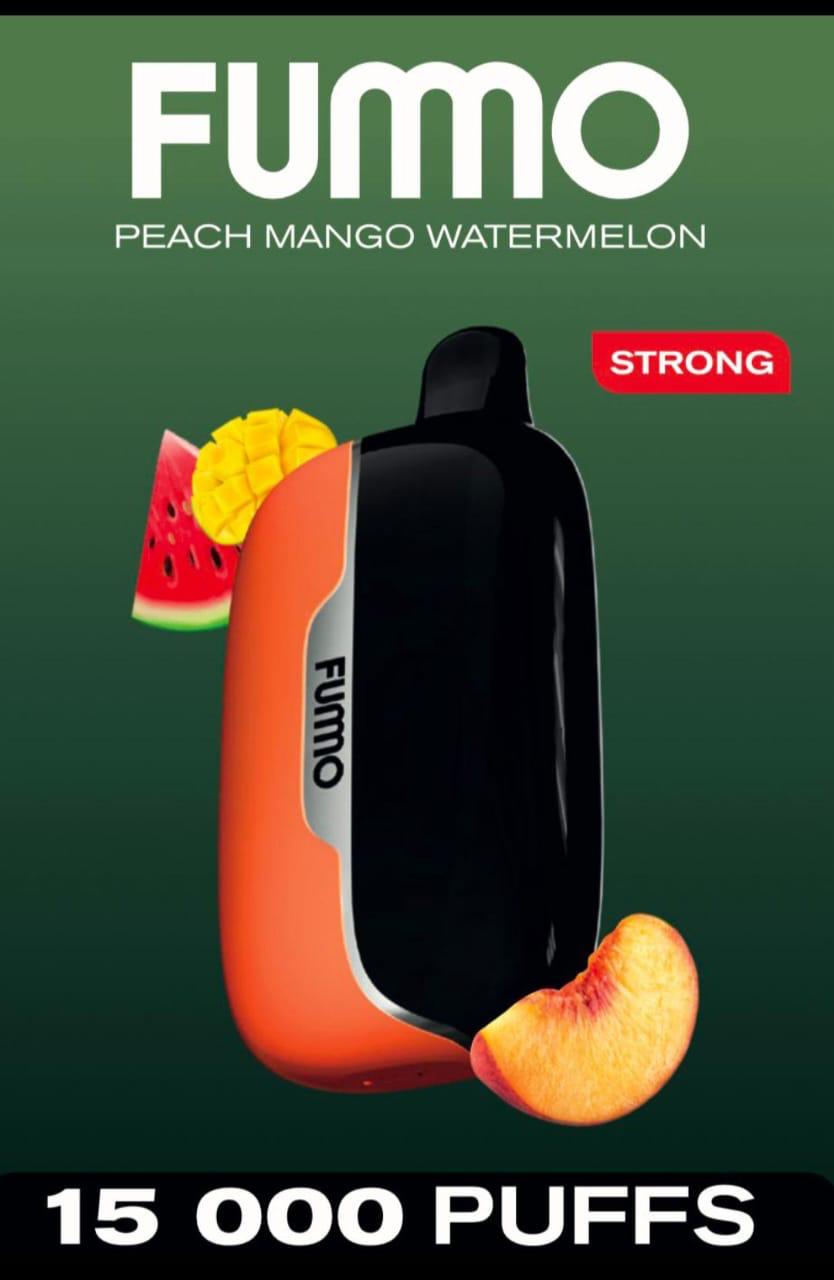 Fummo 15 K Puffs Peach Mango Watermelon disposable vape – tropical trio blend with 15 000 puffs & sleek design for Dubai, Abu Dhabi, Sharjah & UAE