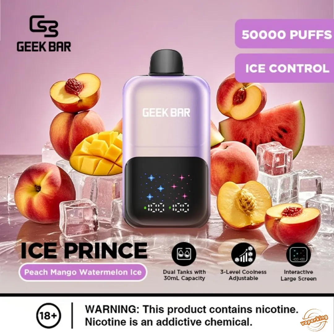 Geek Bar Ice Prince — Peach Mango Watermelon Ice, 50,000 Puffs, adjustable ice control, UAE