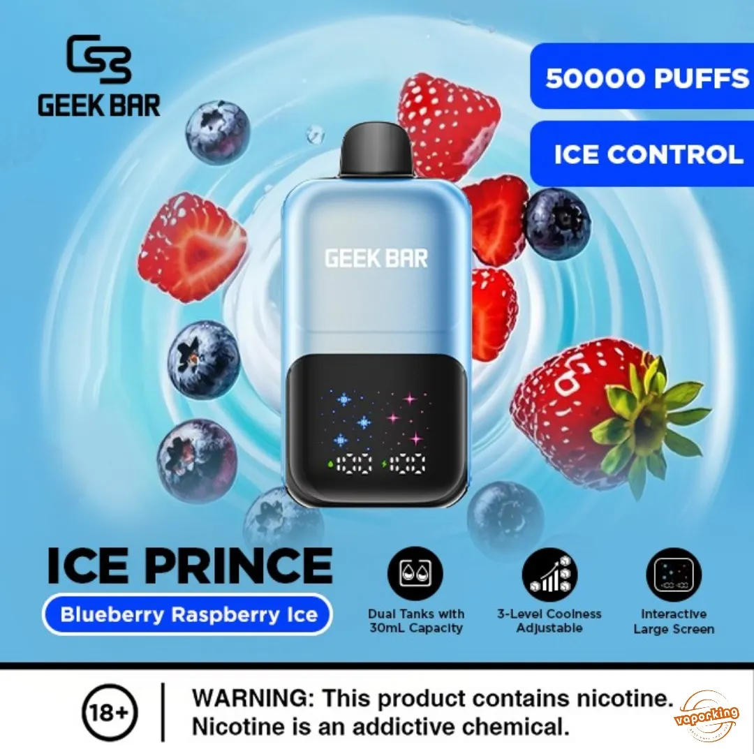 Geek Bar Ice Prince — Blueberry Raspberry Ice, 50,000 Puffs, adjustable coolness, UAE delivery