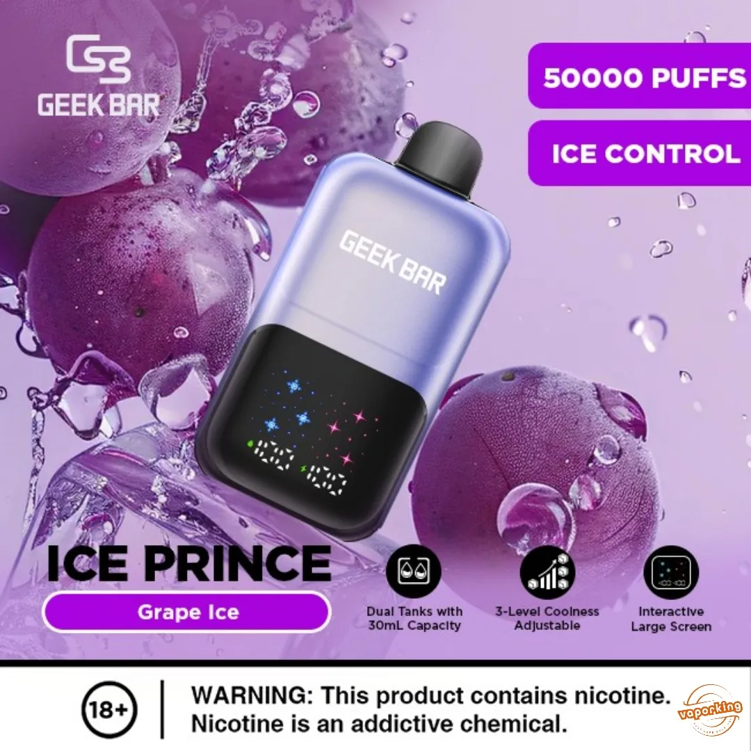 Geek Bar Ice Prince — Grape Ice, 50,000 Puffs, adjustable coolness switch, Abu Dhabi UAE