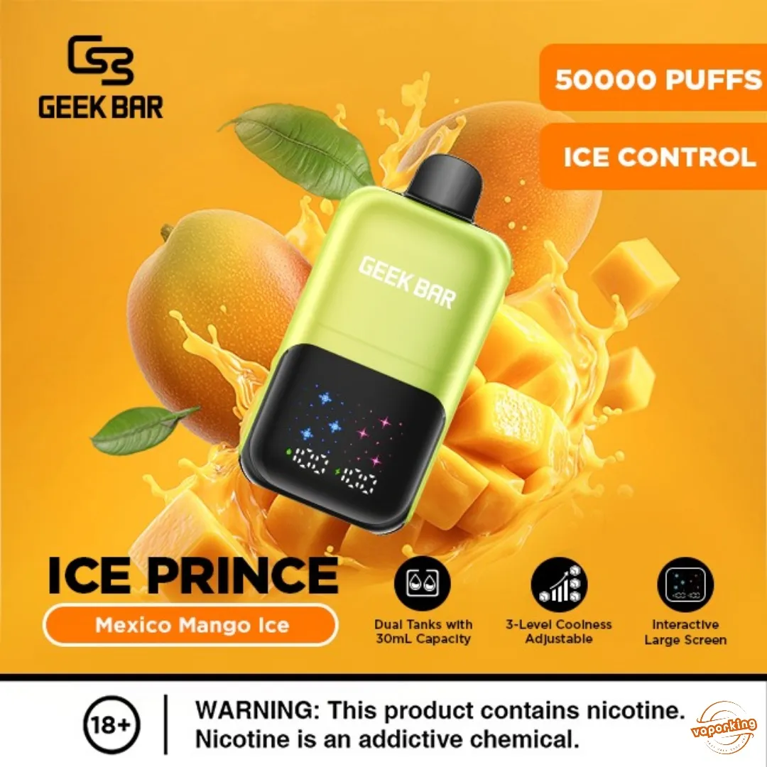 Geek Bar Ice Prince — Mexico Mango Ice, 50,000 Puffs, control ice level for bold chill, UAE