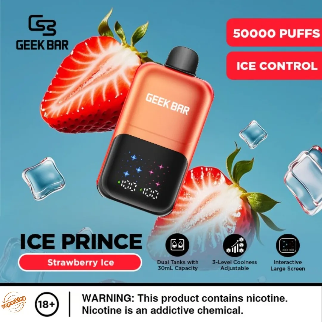 Geek Bar Ice Prince — Strawberry Ice, 50,000 Puffs, 3-level ice control, Dubai UAE