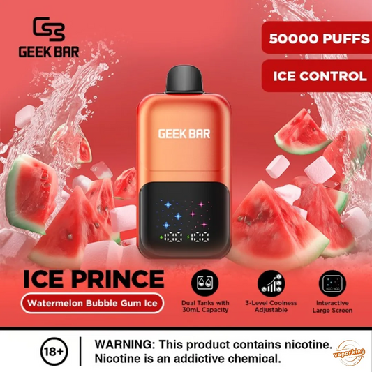 Geek Bar Ice Prince — Watermelon Bubble Gum Ice, 50K Puffs, 3-level ice control, UAE stock