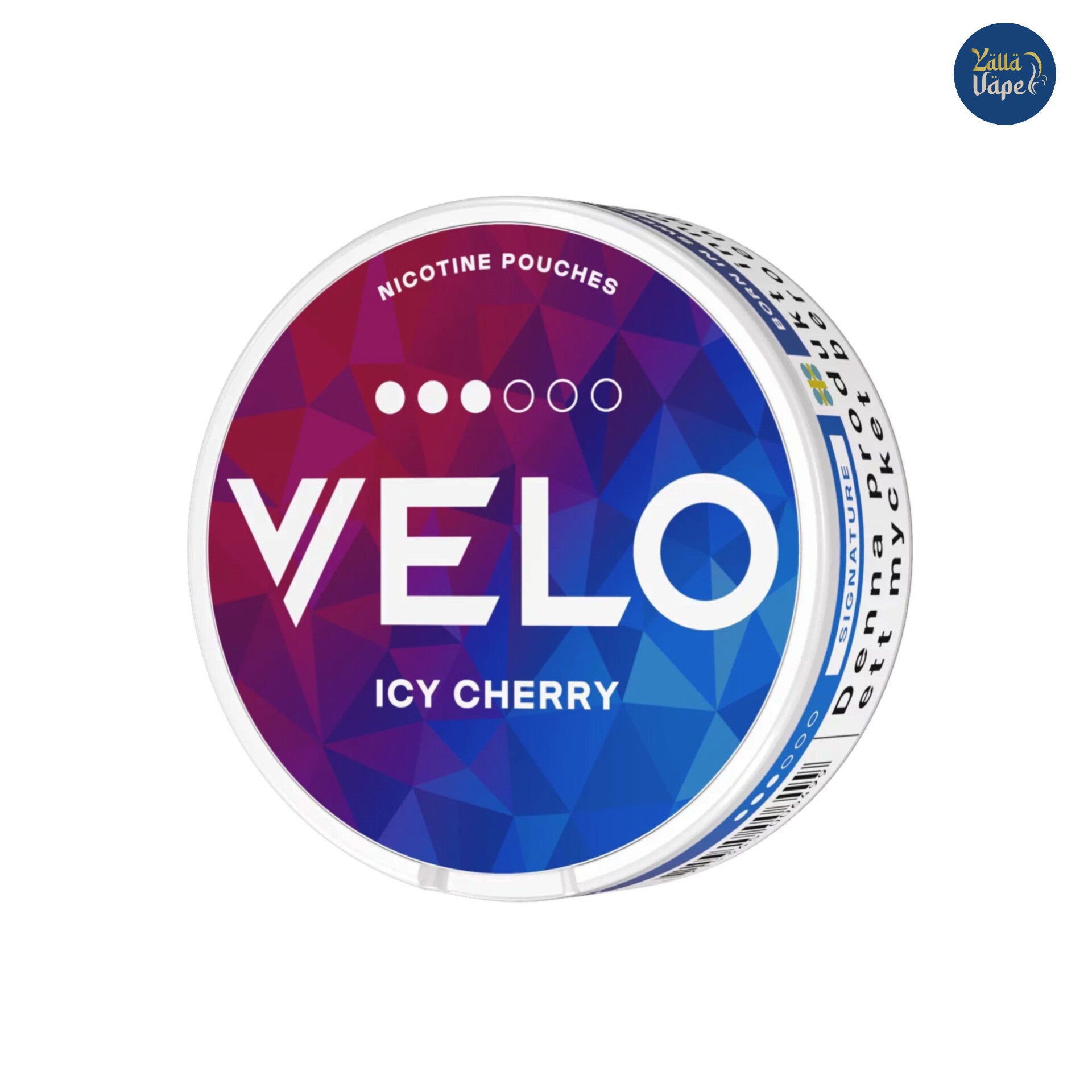 Velo Nicotine Pouches ICY CHERRY 3 dot. 
Velo SNUS ICY CHERRY 10mg.
Velo Icy Cherry Extra Strong