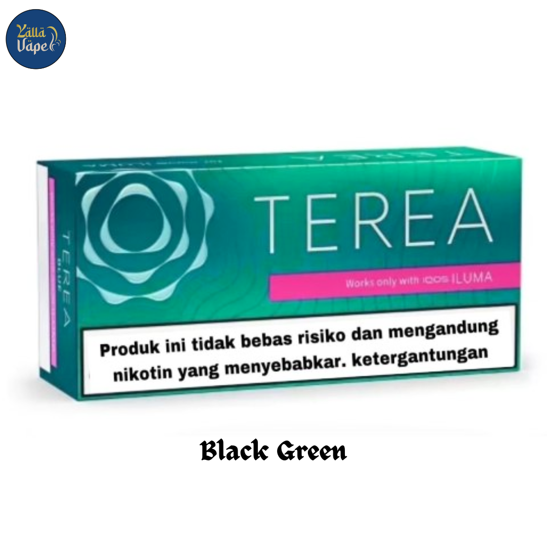 IQOS TEREA Black Green 10-pack box, made in Indonesia, Dubai, UAE