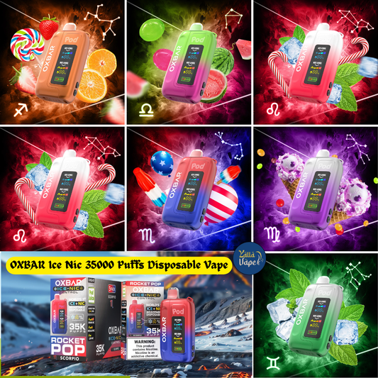OXBAR Ice-Nic Adjust 35,000 Puffs Disposable Vape displaying all 14 flavors – available in Dubai, Abu Dhabi & UAE