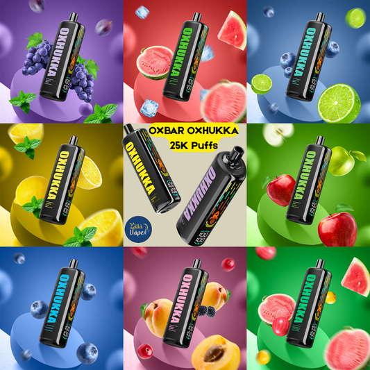 All 15 Oxbar Oxhukka 25K Puffs Disposable Vape flavors lined up—premium shisha-style disposable vapes, available in Dubai, Abu Dhabi & across UAE.