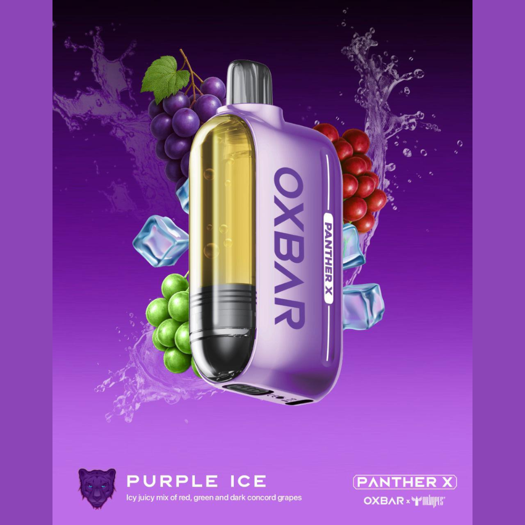 Oxbar Panther X 50K — Purple Ice grape-menthol flavor, 50,000 puffs rechargeable disposable — UAE