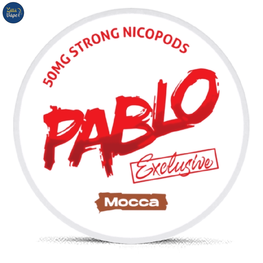 Pablo Exclusive Mocca 50mg Nicotine Pouches displayed with bold design and modern style for a robust nicotine experience.