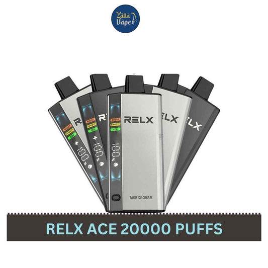 Modern RELX Ace 20000 Puffs vape with LED display, 22 mL prefilled e-liquid, Type-C charging, Boost/Smooth/Eco modes, available in Dubai, Abu Dhabi & UAE