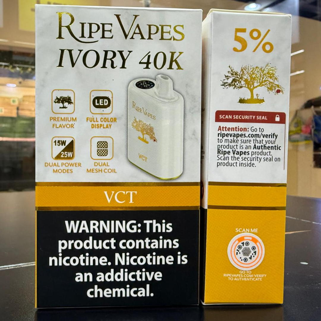Ripe Vapes IVORY 40K (40,000 Puffs) — VCT 5% nicotine disposable vape, authentic IVORY in UAE markets