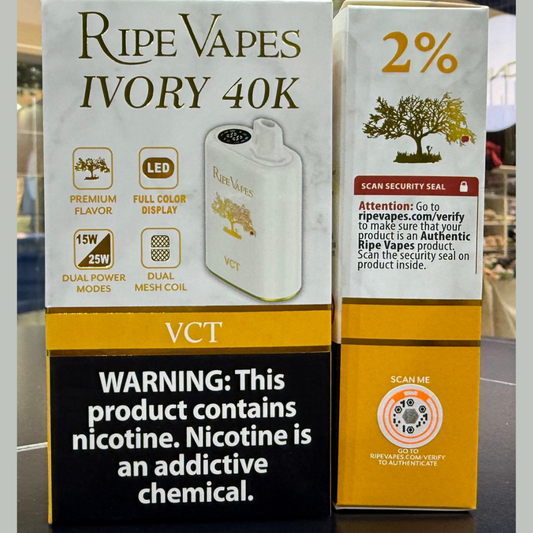 Ripe Vapes IVORY 40K (40,000 Puffs) — VCT 2% flavor disposable vape, buy in Dubai, Abu Dhabi, Sharjah, UAE