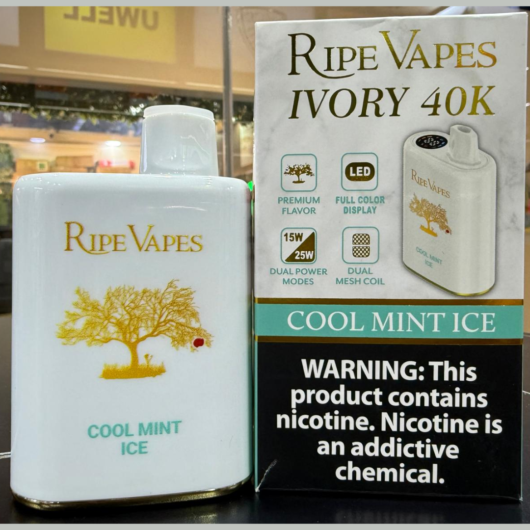 Ripe Vapes IVORY 40K — Cool Mint Ice 40,000 puffs disposable vape, rechargeable smart display, UAE delivery