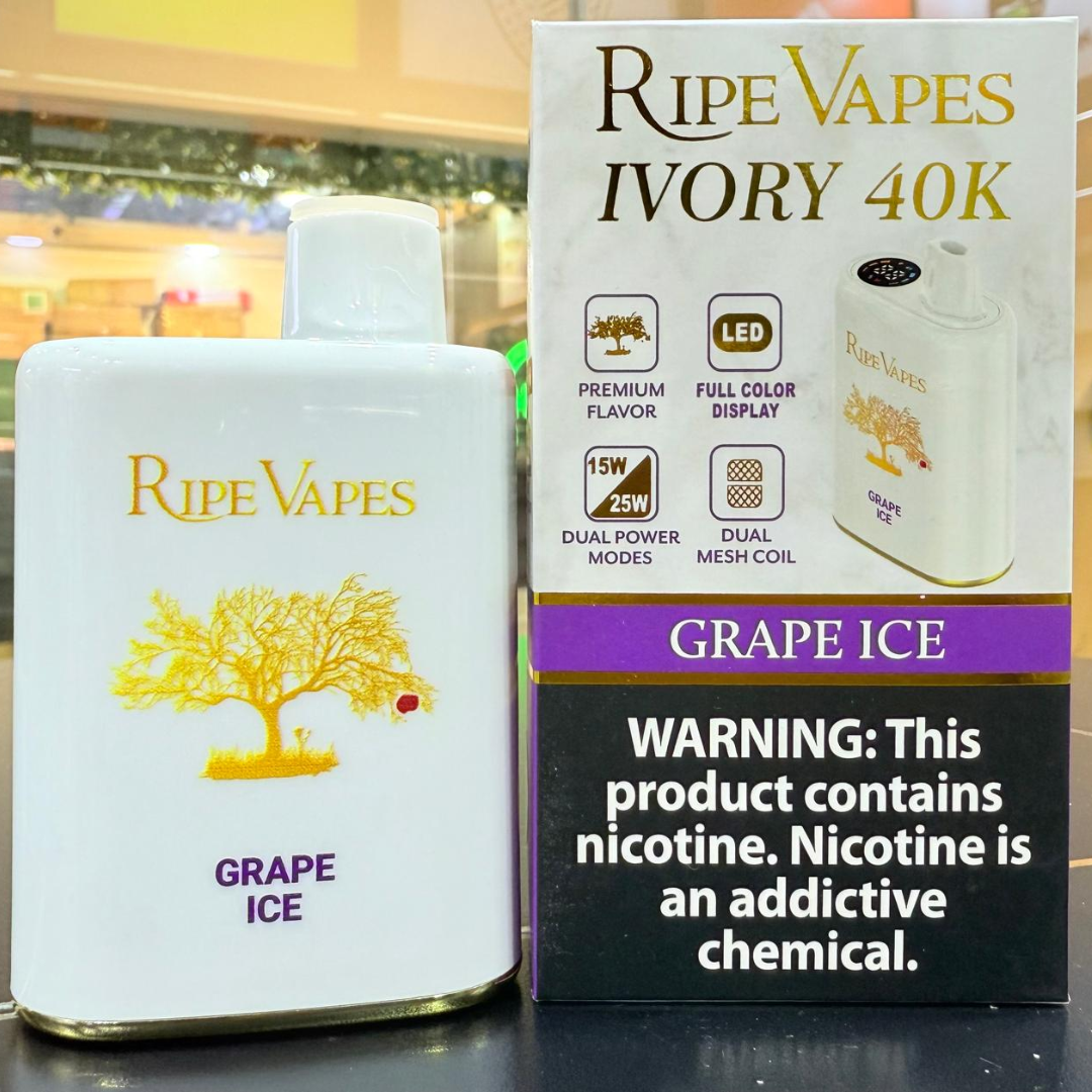 Ripe Vapes IVORY 40K — Grape Ice 40,000 puffs disposable vape, premium flavor selection in UAE stores