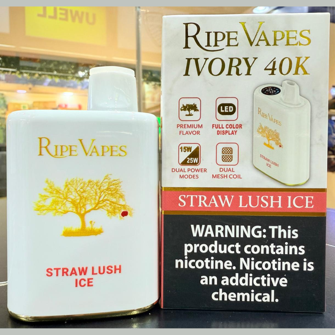 Ripe Vapes IVORY 40K — Straw Lush Ice 40,000 puffs disposable, original Ripe Vapes IVORY available Dubai