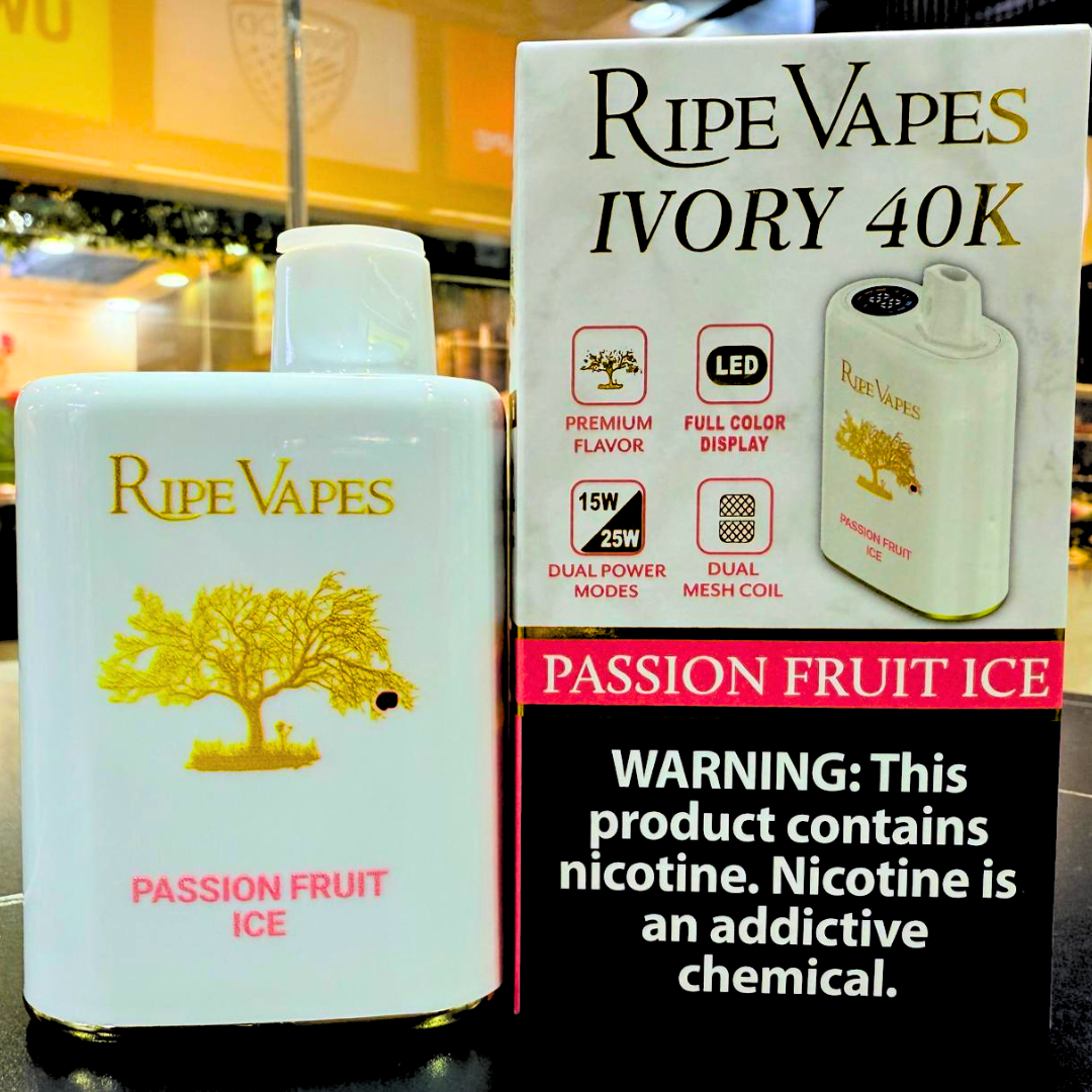 Ripe Vapes IVORY 40K — Passion Fruit Ice flavor disposable vape, 40,000 puffs — Dubai & Abu Dhabi delivery