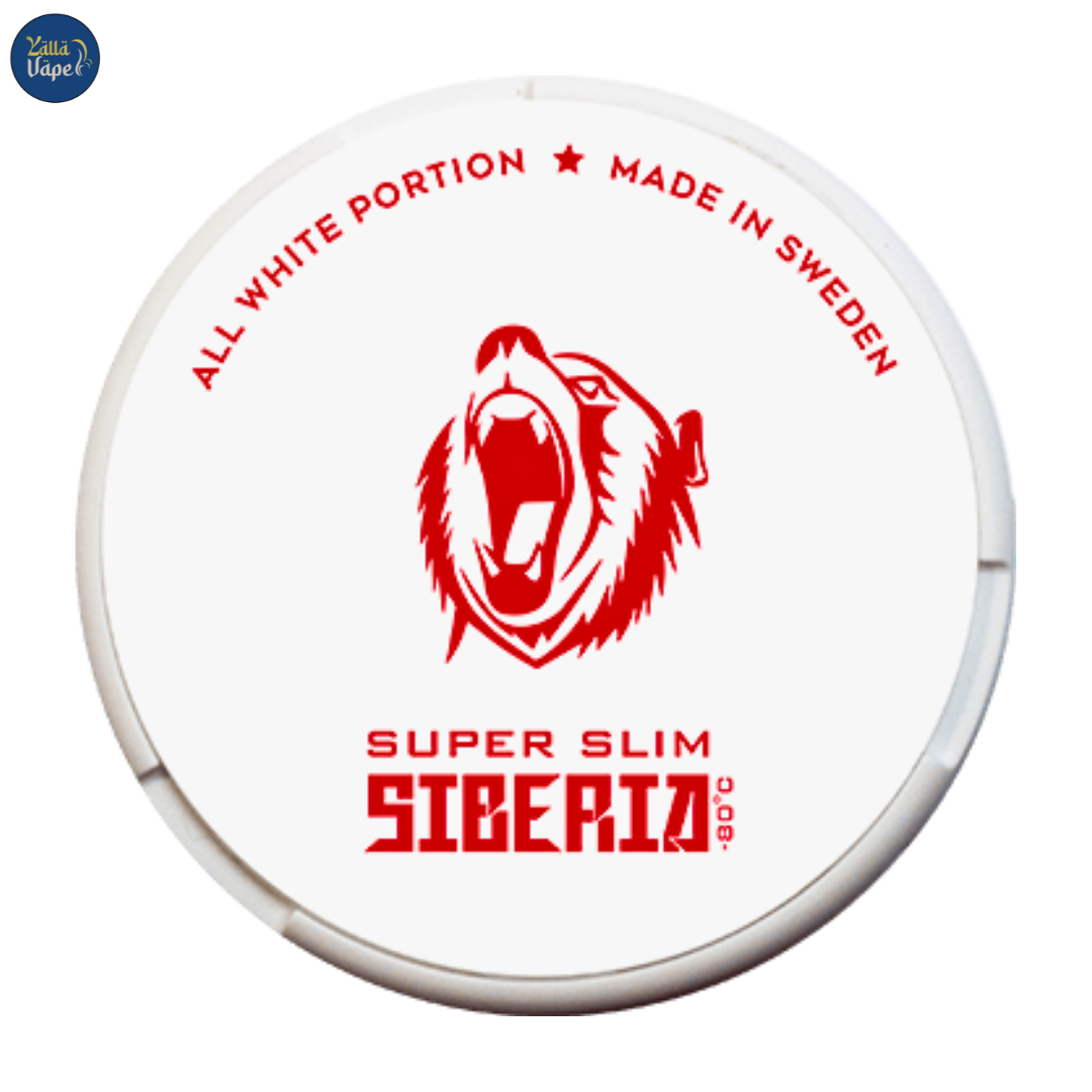 Siberia Super Slim Nicotine Pouches – 21.45mg all white portion with -80°C cooling effect for intense, tobacco-free flavor.
