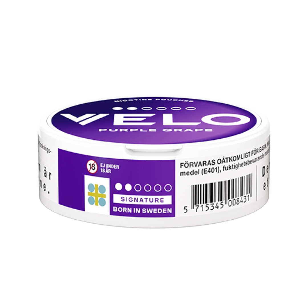 Velo Purple Grape Mini 6mg nicotine pouch can featuring 20 tobacco‑free, all‑white mini pouches of sweet, tangy grape flavor, designed for discreet use in Dubai, Abu Dhabi & Sharjah, UAE.