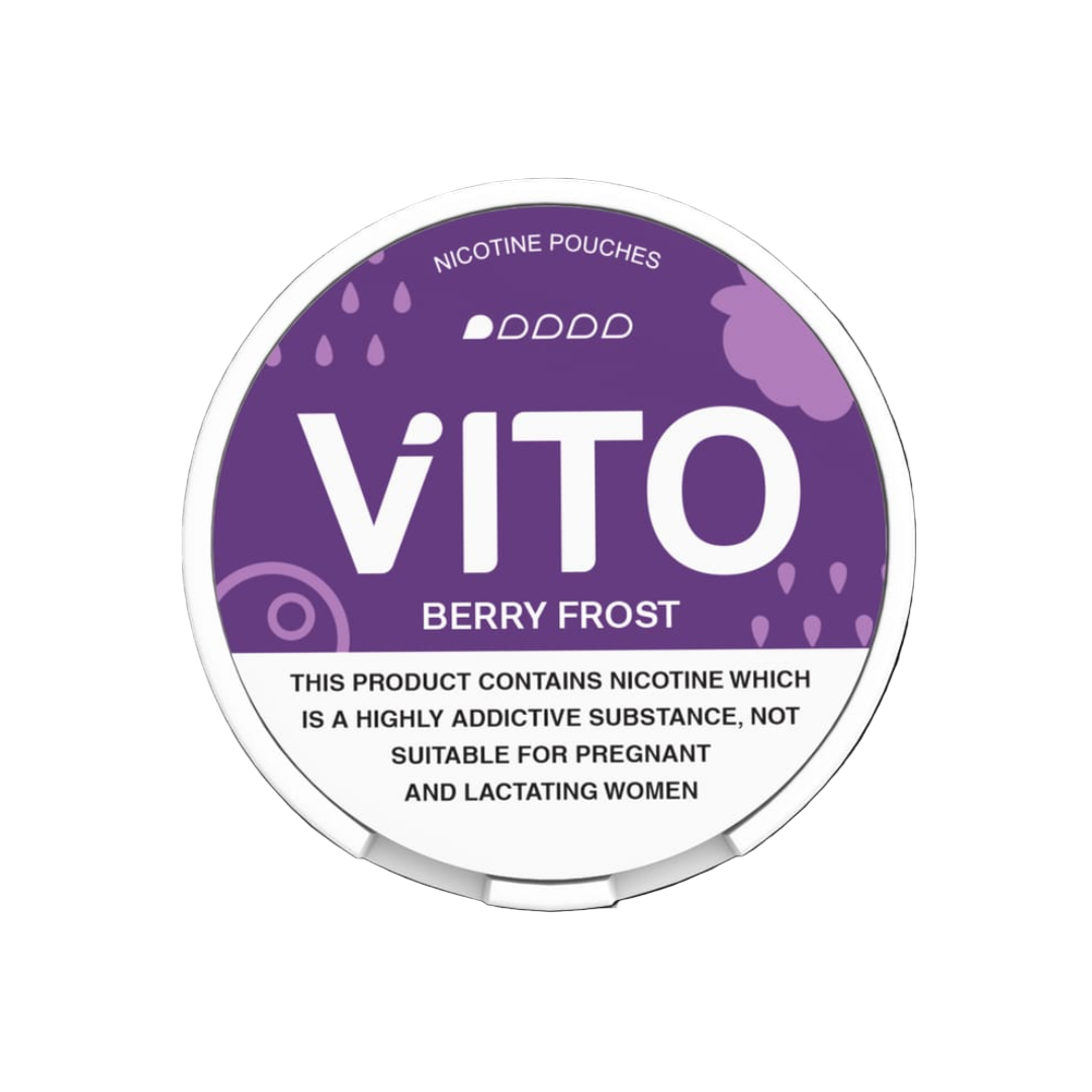 VITO Berry Frost 3mg/10mg nicotine pouches — mixed berry with frosty finish, slim 20-pouch can; buy Dubai, Abu Dhabi & UAE