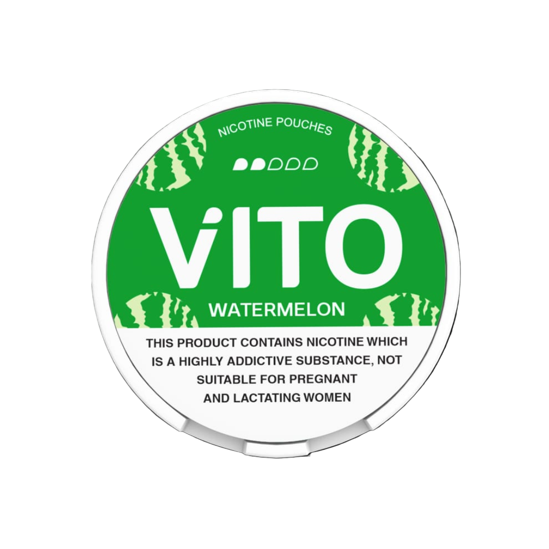 VITO Watermelon 6mg/10mg nicotine pouches — juicy watermelon flavor, slim 20-pouch can, tobacco-free; buy in Dubai, Abu Dhabi & UAE