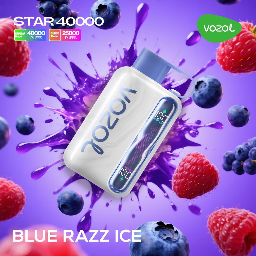 Blue Razz Ice — Vozol Star 40000 Puffs disposable vape, dual-mesh flavor, USB-C rechargeable — Dubai UAE.