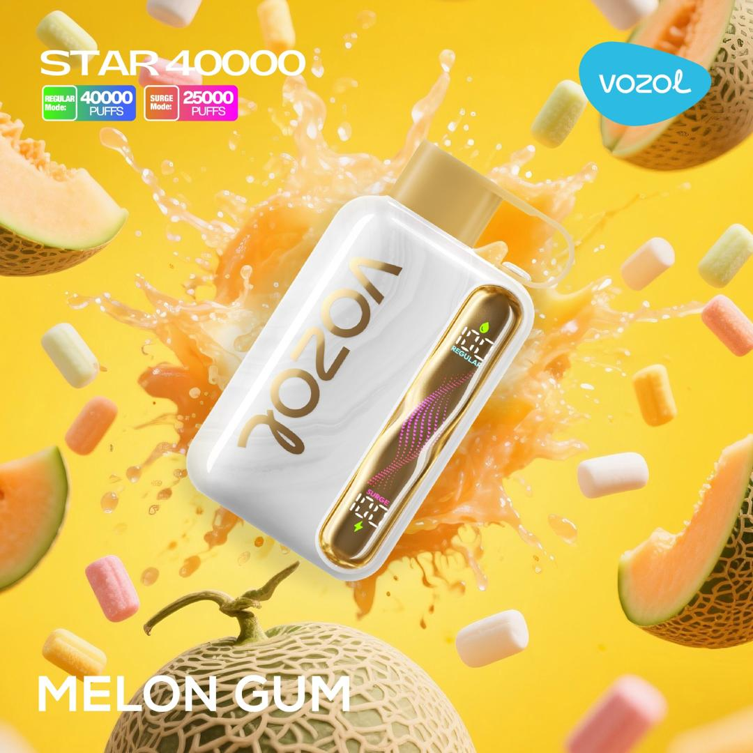 Vozol Star 40000 Melon Gum disposable vape, long-lasting flavor, 40K puffs, available UAE.