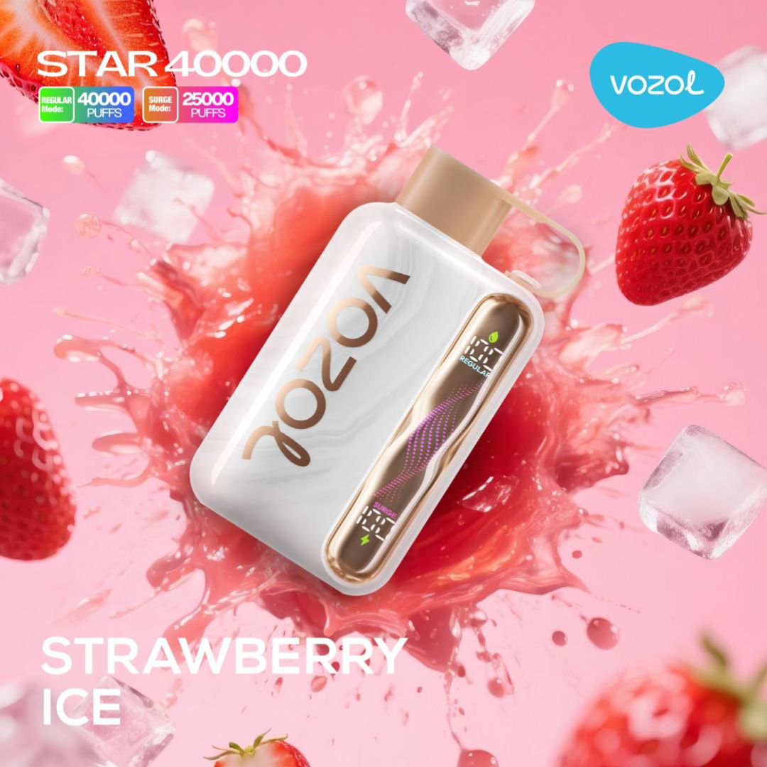 Vozol Star 40000 Strawberry Ice disposable vape, chilled strawberry flavor, USB-C fast charge — UAE.