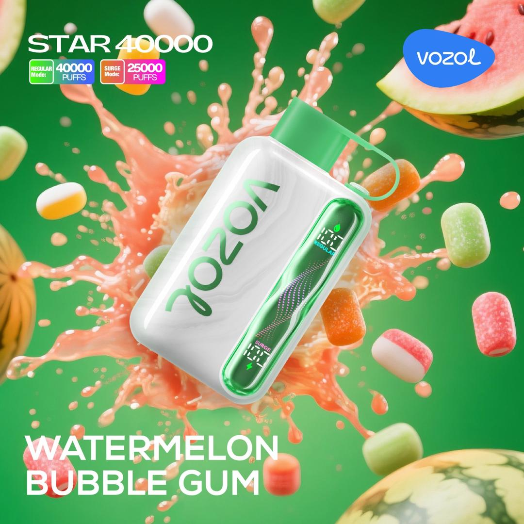 Vozol Star 40K Watermelon Bubble Gum disposable vape, fun sweet flavor, ships across UAE.