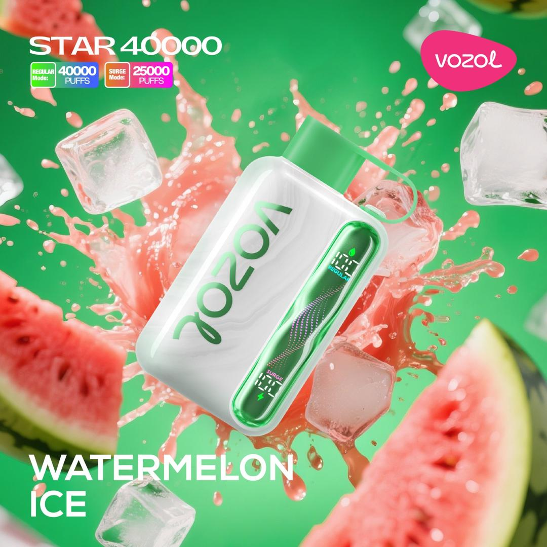 Vozol Star 40K Watermelon Ice disposable vape, icy watermelon hit, 1000mAh rechargeable — Dubai, Abu Dhabi & UAE.