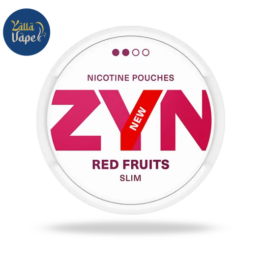 Buy ZYN Nicotine Pouches Red Fruits Slim 6.5mg in sleek packaging, showcasing vibrant red fruits flavor for discreet nicotine delivery in Dubai, UAE