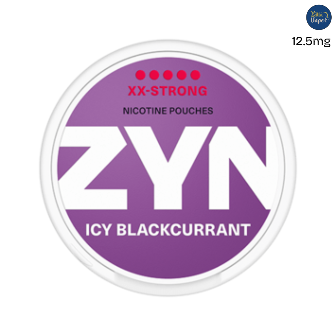 ZYN Icy Blackcurrant XX-Strong 12.5mg — 5-dot slim nicotine pouch can, tobacco-free; Dubai, Abu Dhabi & UAE delivery.