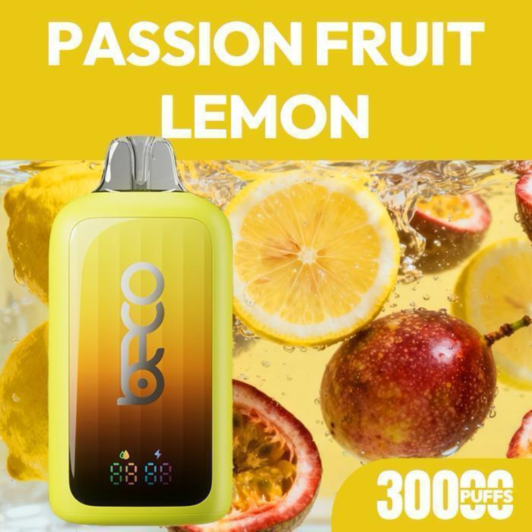 Beco Pop 30,000 Puffs Disposable Vape – Passion Fruit Lemon flavor (2% nicotine, rechargeable).