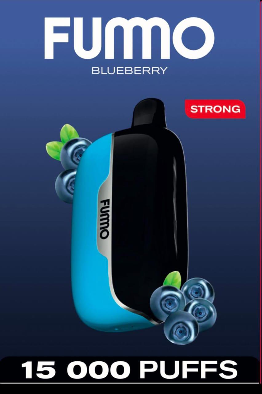 Close-up of Fummo 15000 Puffs Blueberry disposable vape showcasing vibrant blueberry flavor, ultra-long life & sleek design for Dubai, Abu Dhabi, Sharjah & UAE