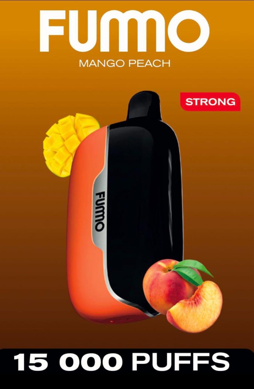 Fummo 15K Puffs Mango Peach disposable vape — juicy mango & soft peach fusion, premium design for Dubai, Abu Dhabi, Sharjah & UAE market