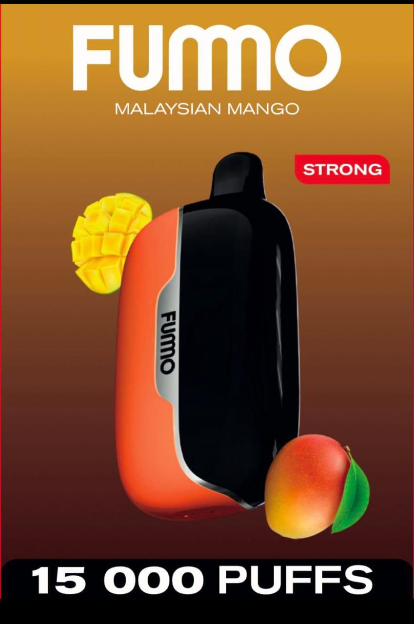 Fummo 15K Puffs Malaysian Mango disposable vape—authentic ripe mango taste, sleek rechargeable design for Dubai, Abu Dhabi, Sharjah & all UAE