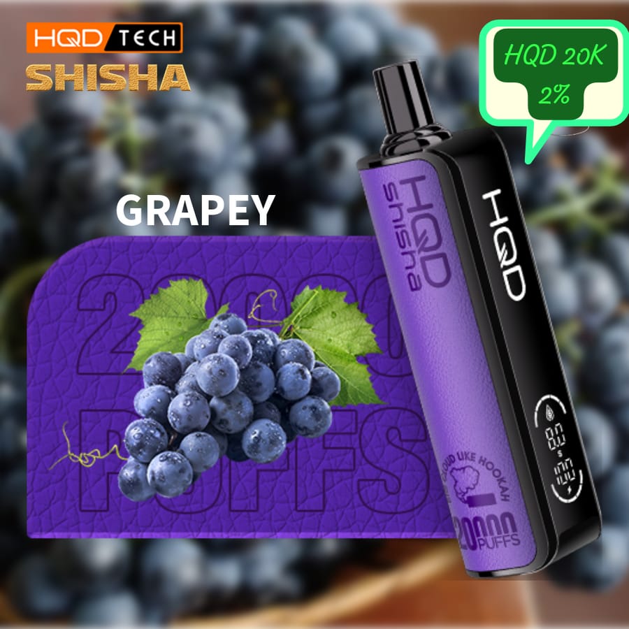 HQD Shisha 20000 puffs vape in Grapey flavor, 20mg nicotine.