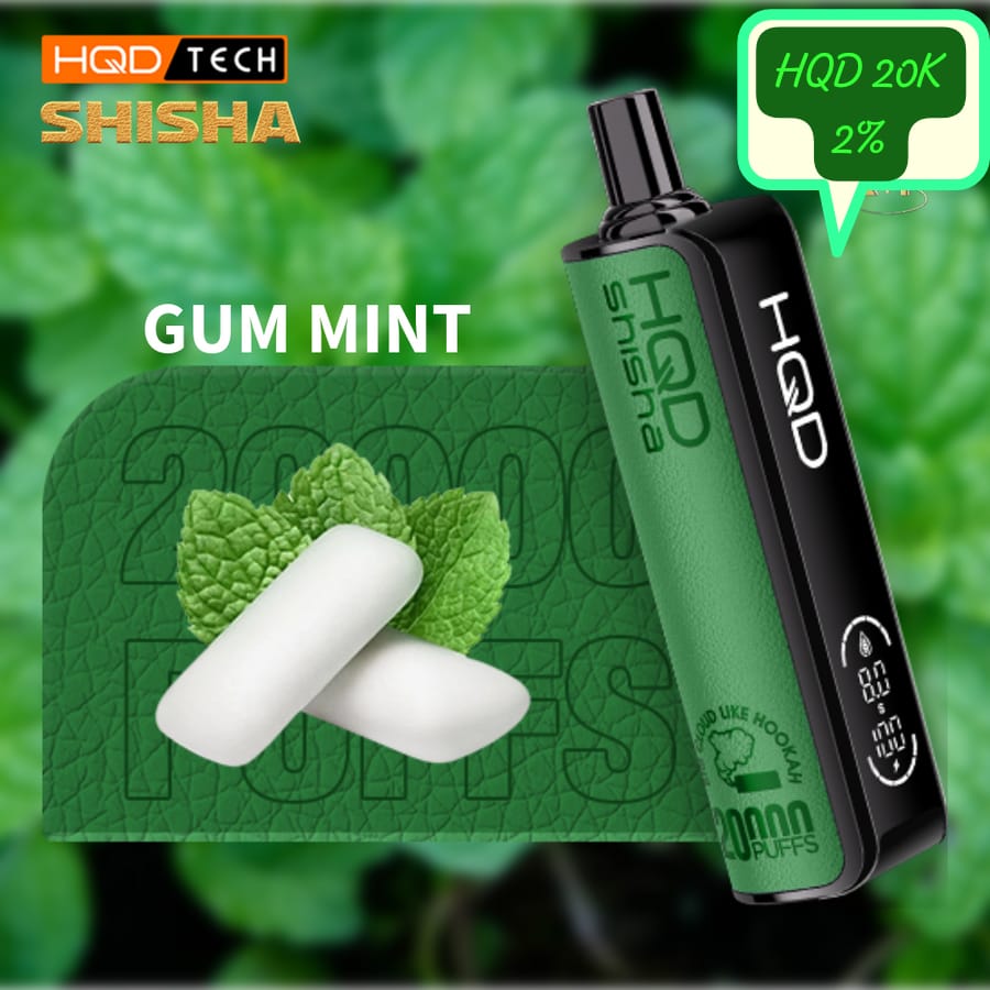 HQD Shisha 20000 puffs vape in Gum Mint flavor, 20mg nicotine.