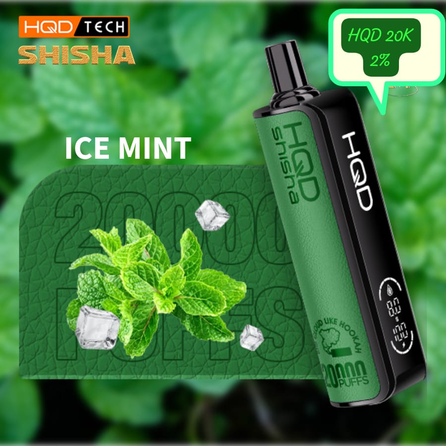 HQD Shisha 20000 puffs vape in Ice Mint flavor, 20mg nicotine.