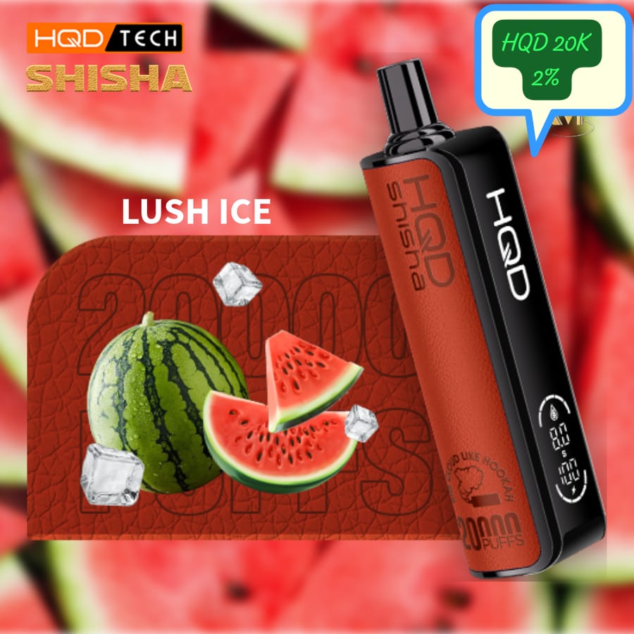 HQD Shisha 20k puffs vape in Lush Ice flavor, 20mg nicotine.