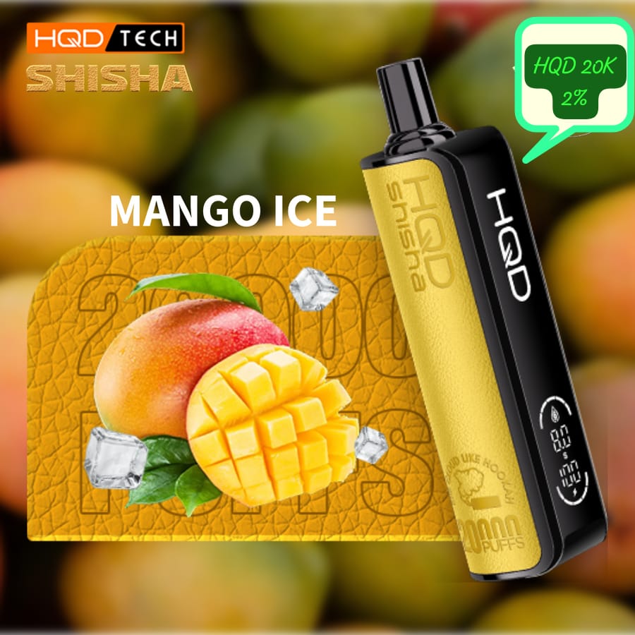 HQD Shisha 20000 puffs vape in Mango Ice flavor, 20mg nicotine.