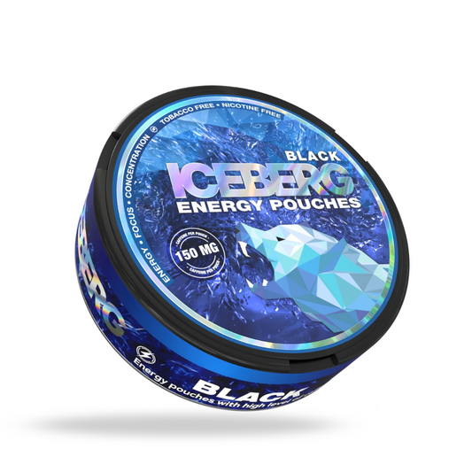 Sleek Iceberg Caffeine Pouches Black 150mg canister – powerful, discreet energy boost, available across Dubai & the UAE