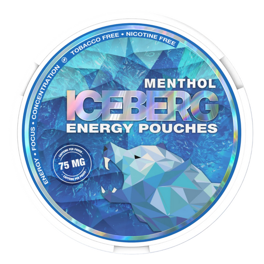 Pack of Iceberg Menthol 75 mg Energy Pouches – slim, tobacco-free iced-mint portions delivering a crisp 75 mg Cooling boost across UAE