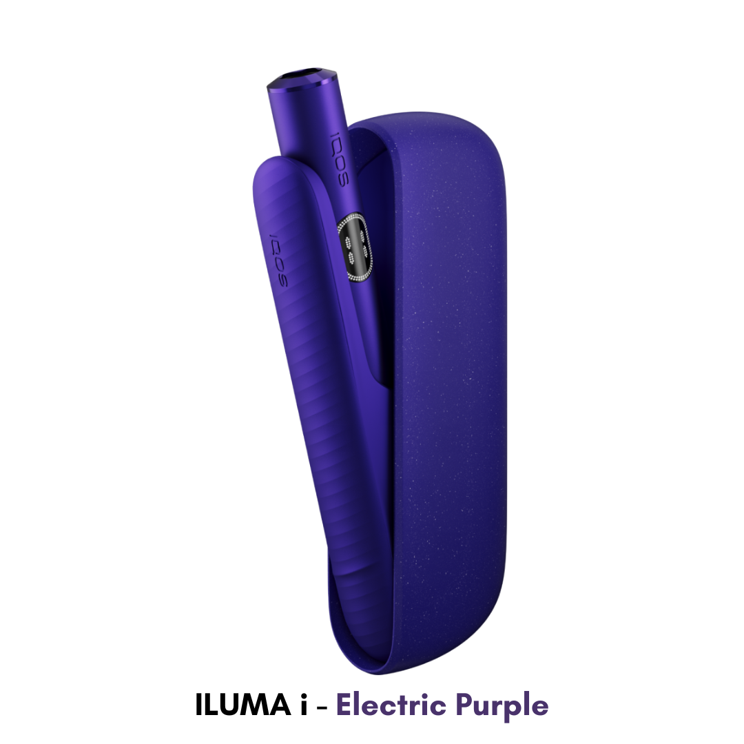 IQOS ILUMA i Kit heating device in Electric Purple – vibrant purple two-piece tobacco heater (Dubai, UAE).