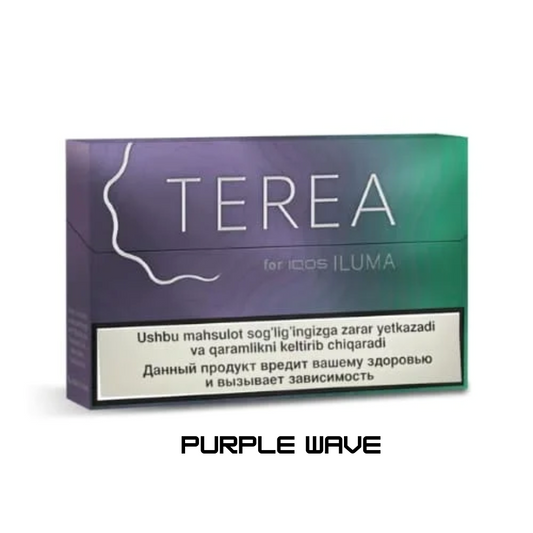 IQOS TEREA Purple Wave 10-pack box showing premium Uzbekistan-made tobacco sticks, available for fast delivery across Dubai & UAE.