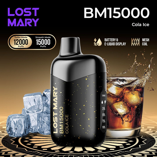 Lost Mary BM15000 Cola Ice 15K Puffs 5% Nic Salt Disposable Vape – icy cola clouds in sleek design, available across UAE