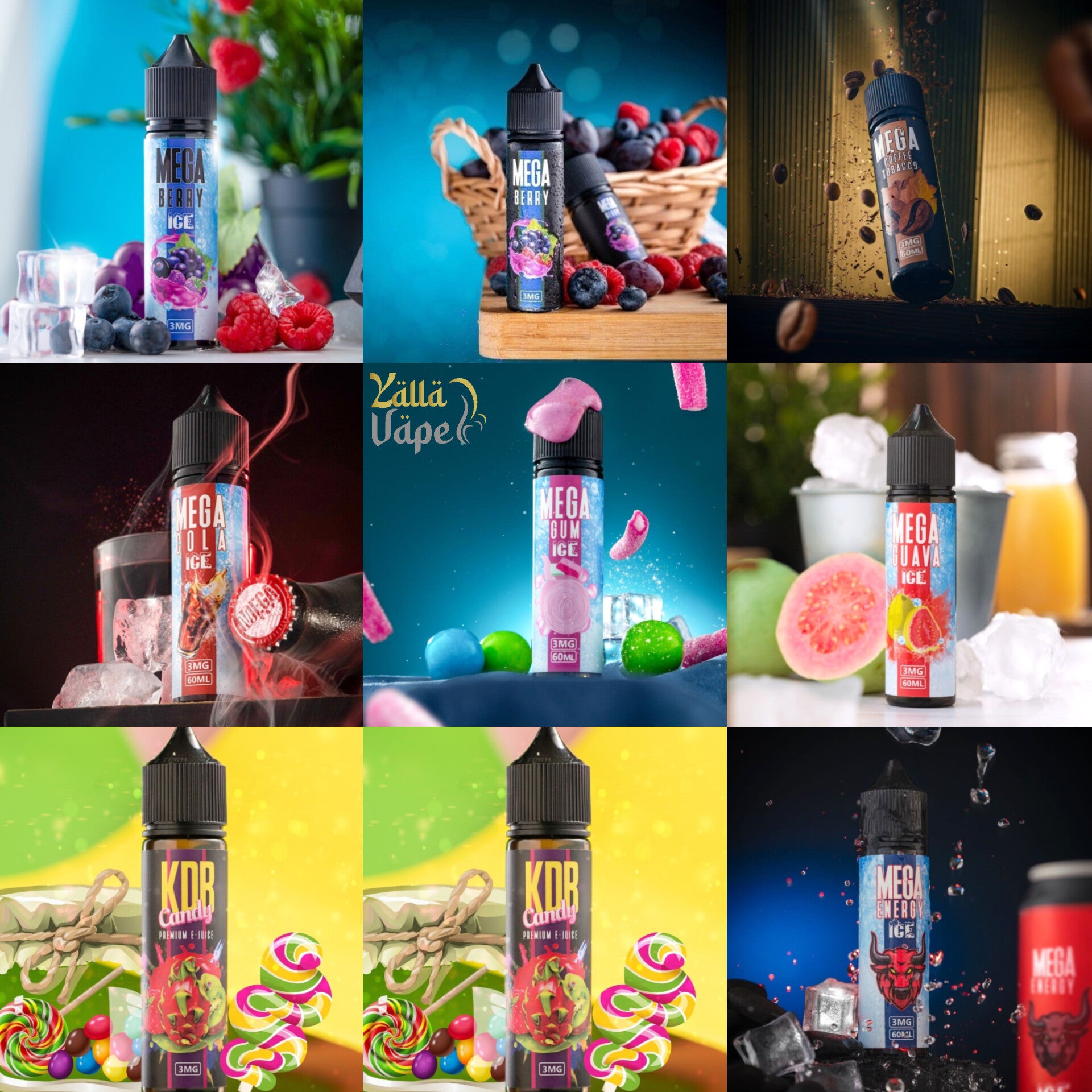 Grand E-Liquid Mega 60ml 3mg E-Liquid Vape Juice UAE Dubai – Banana Ice, Berry, Coffee Tobacco, Cola Ice, Energy Ice, Grape, Grape Ice, Gum Ice, KDB Candy, Mango, Mango Ice, Mango Grape Ice, Mega Melon, Mint, Melon Ice, Passion Fruit Ice, Peach Ice, Strawberry Ice